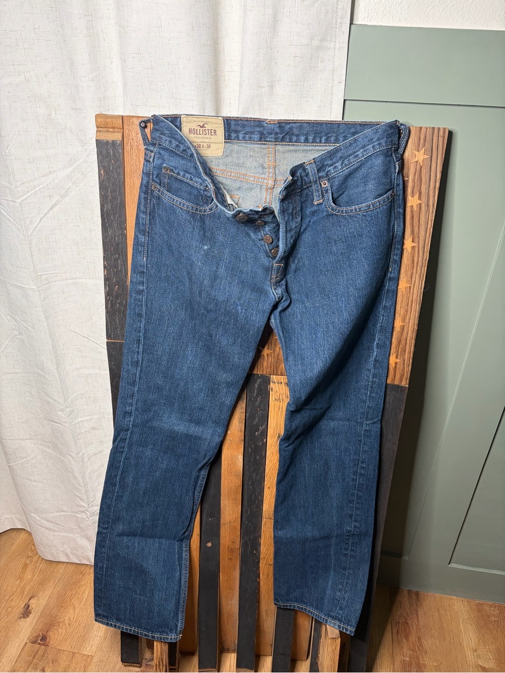 Hollister Men's Dark Blue Straight-Leg Jeans 30x30
